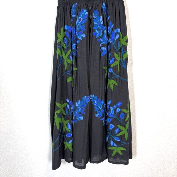 Black Blue Embroidered Dress Button Down Summer Vacation Small - Picture 7 of 13